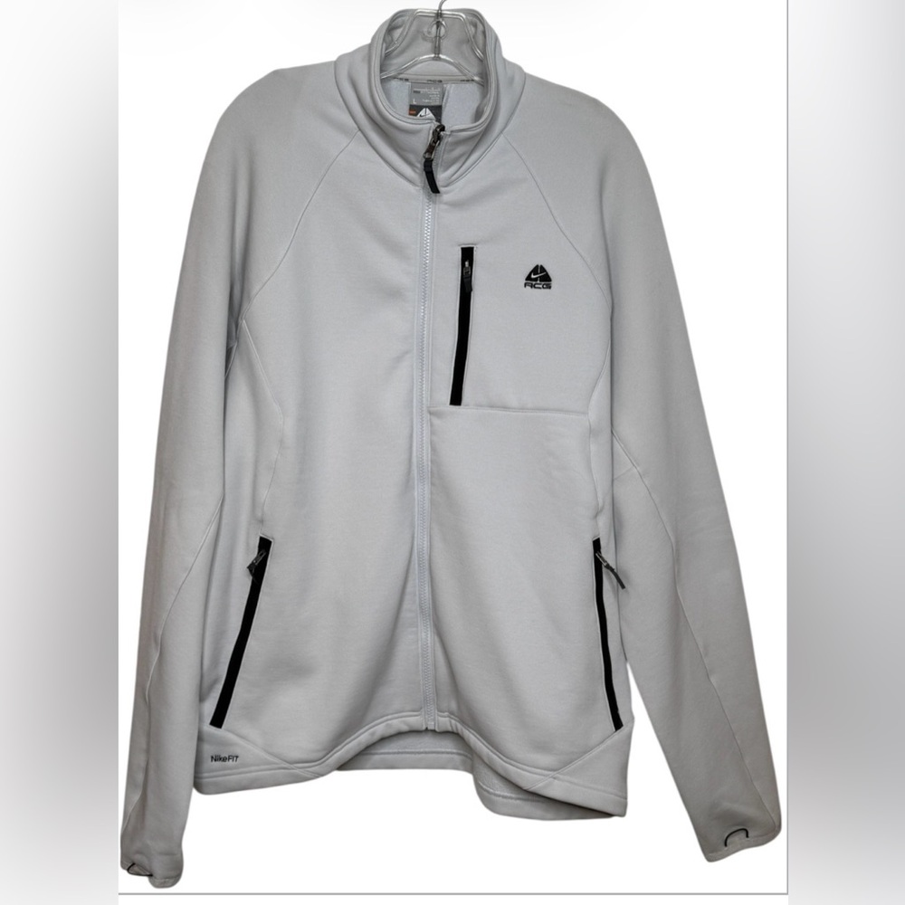 Vintage Nike Fit ACG Men’s Fleece Jacket Full Zip Grey with Black Large